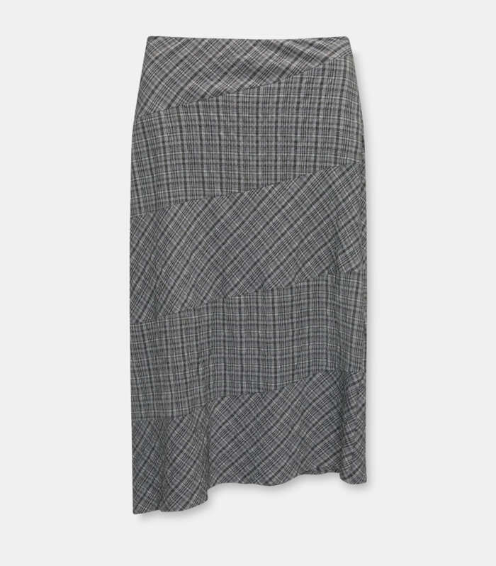 Asymmetric check midi skirt